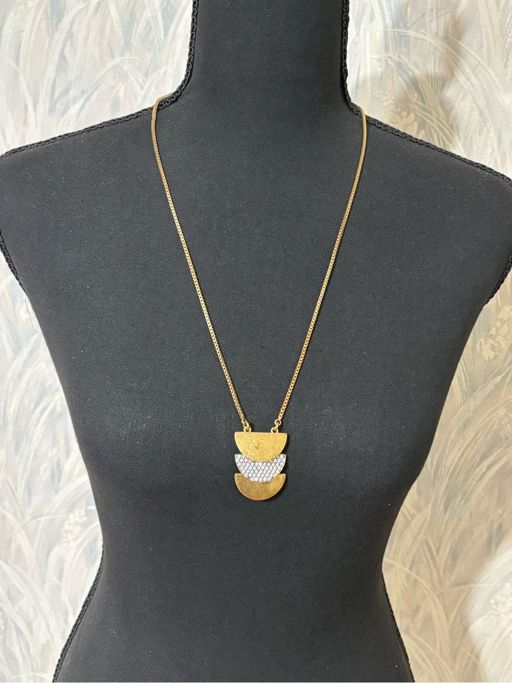 J.Crew Mixed Metal Layered Crescent Pendant Necklace 26”+3”